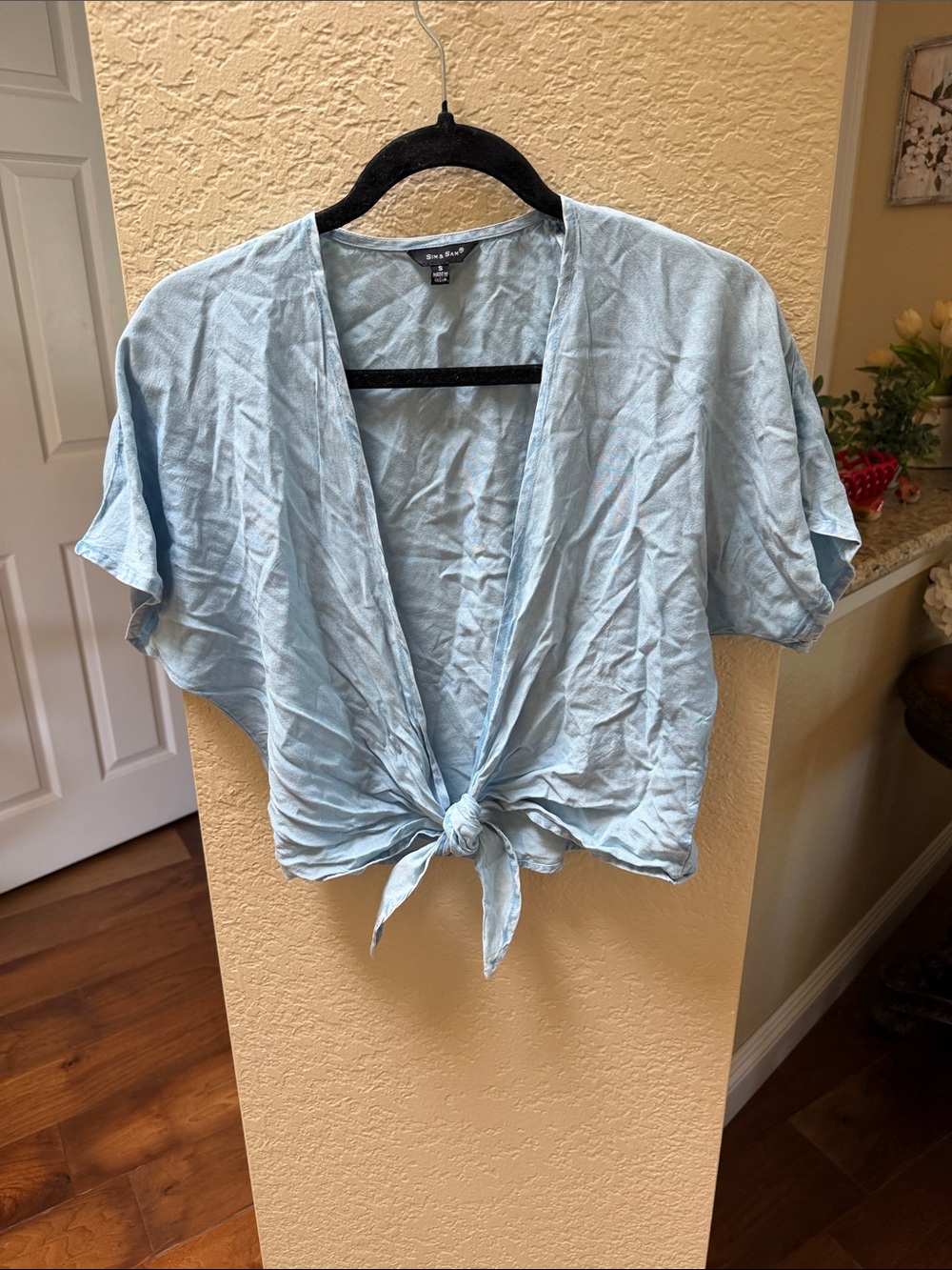 Tie-Front Crop Top in Light Blue by Old Navy